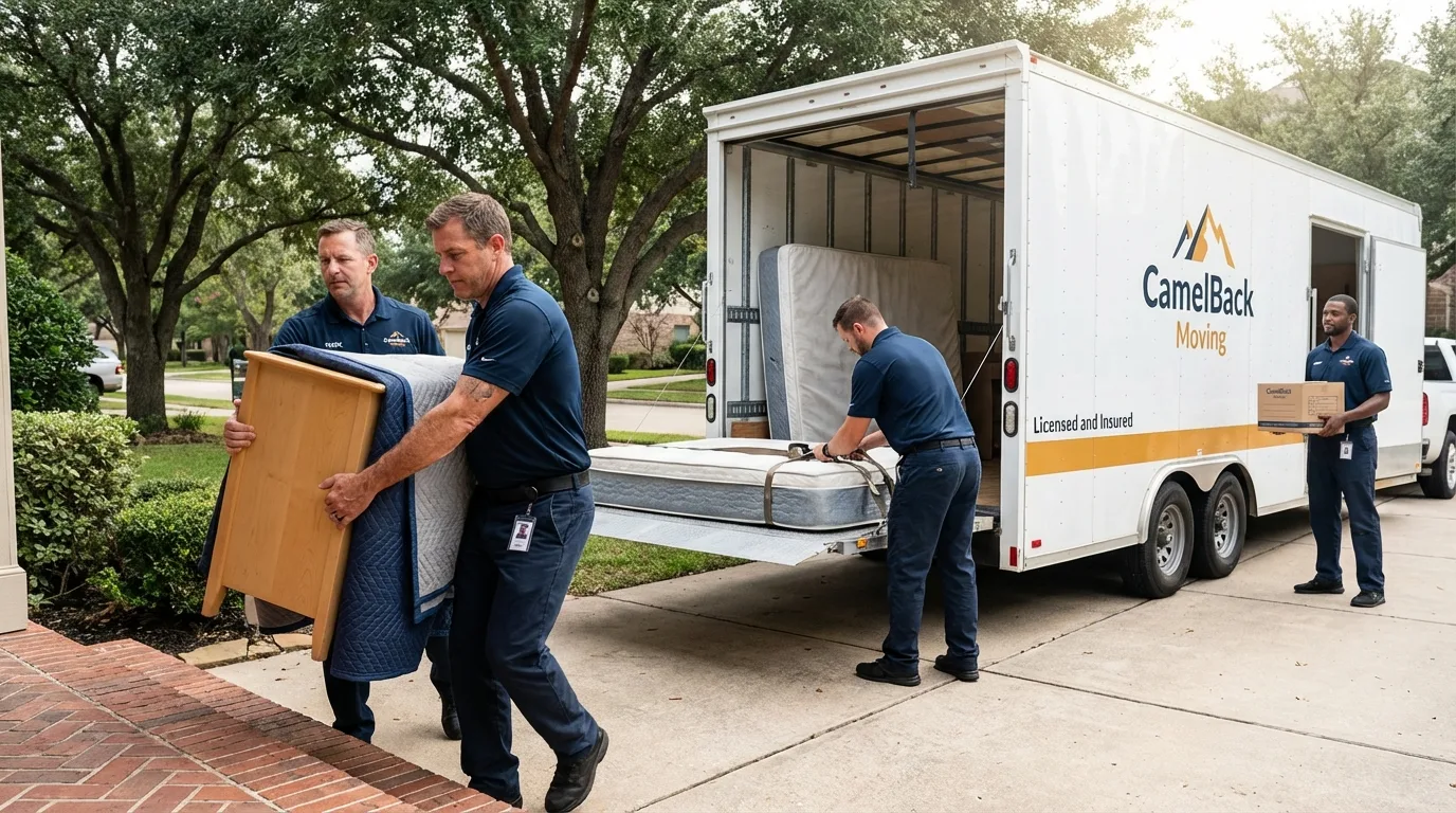 Crew loading residential truck for cross-state move from Pinehurst, NC