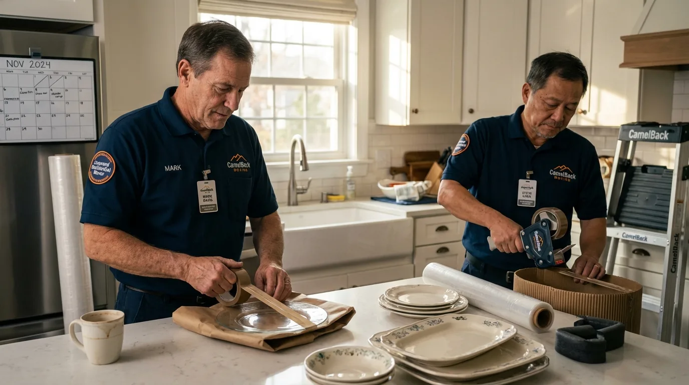 Professional crew packing kitchen dishware in Pinehurst, NC